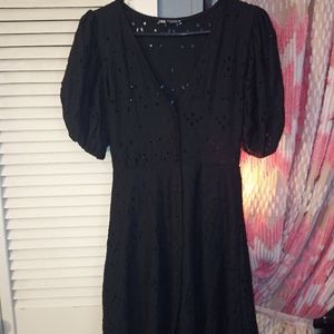 I ACCEPT OFFERS!  Zara Black Dress. Puff Sleeve. Eyelet Floral. Cottage Core.